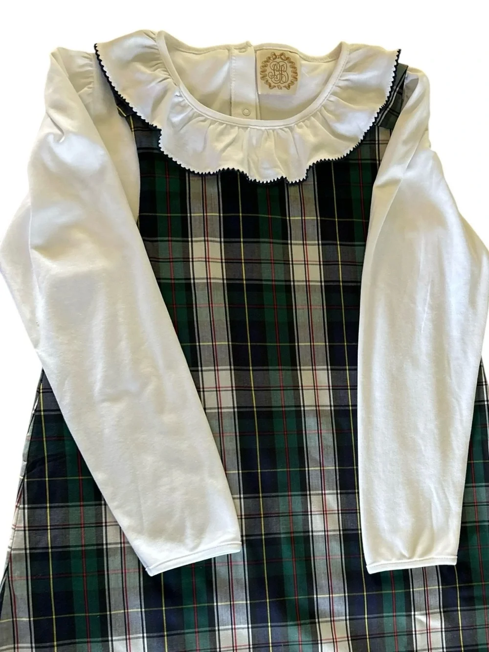 Back to School Beaufort Bonnet Girls Plaid Jumper Dress Ruffle Collar Sz 8